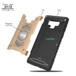 Wholesale Galaxy Note 9 Metallic Plate Case Work with Magnetic Holder and Card Slot (Gold)